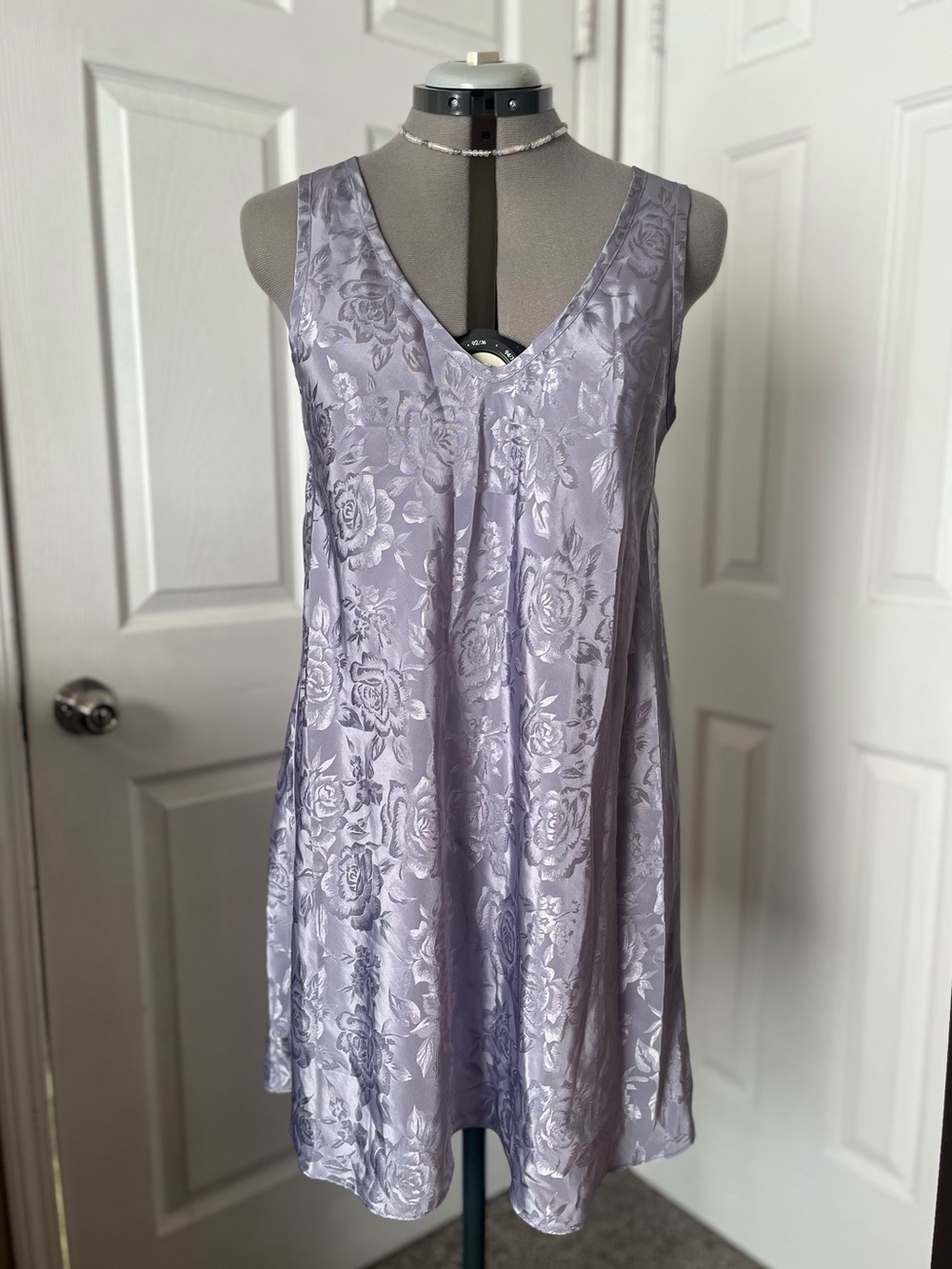 Private Luxuries Floral Jacquard Mini Slip Dress Nightgown, Light Purple, Size M